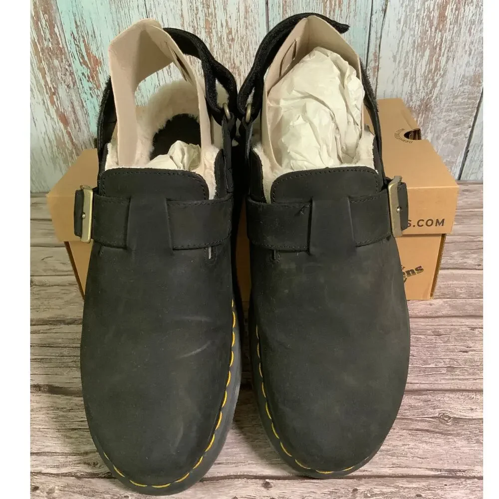 Dr Martens Jorge II Black Fur Lined Mules Men 10 Women 11